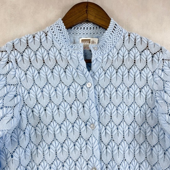 Vintage Montgomery Ward Womens 60s 70s Crochet Cardigan Japan Coquette Cottage - Picture 2 of 11